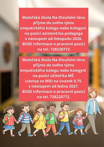 Inzerát Na Dlouhém lánu přijme do svého týmu empatického kolegu nebo kolegyni na pozici asistentka pedagoga s nástupem od listopadu 2026. Bližší informace o pracovní pozici na tel. 728220772. Mate.jpg